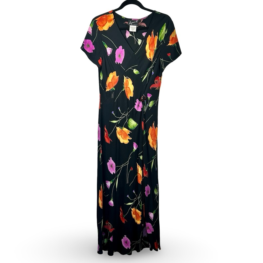 Benjamin A. Vintage Short Sleeve‎ Floral Maxi Dress Size 14 Feminine Y2K 90s 80s